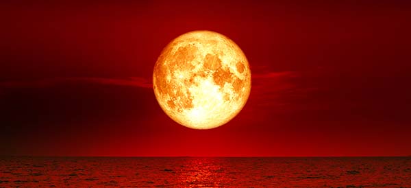 a full blood moon and moon light over water