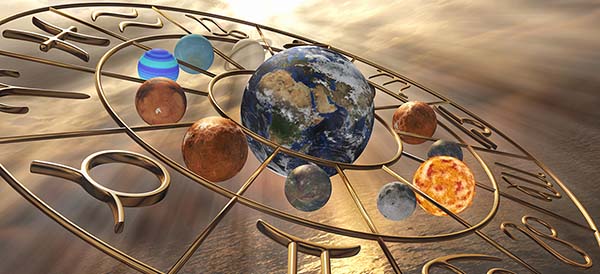 mystic zodiac horoscope symbol with planets